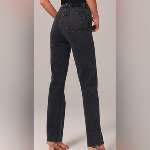 Abercrombie 90’s ultra high rose straight jeans with cross waistband in black